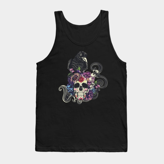 Sugar skull with crow Tank Top by AnnArtshock